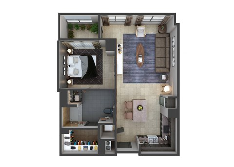 Floor plan for 1 bed, 1 bath, 646 sqft